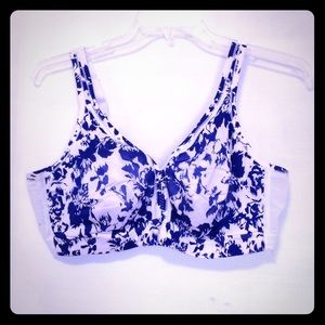 44DD wire free blue and white bra